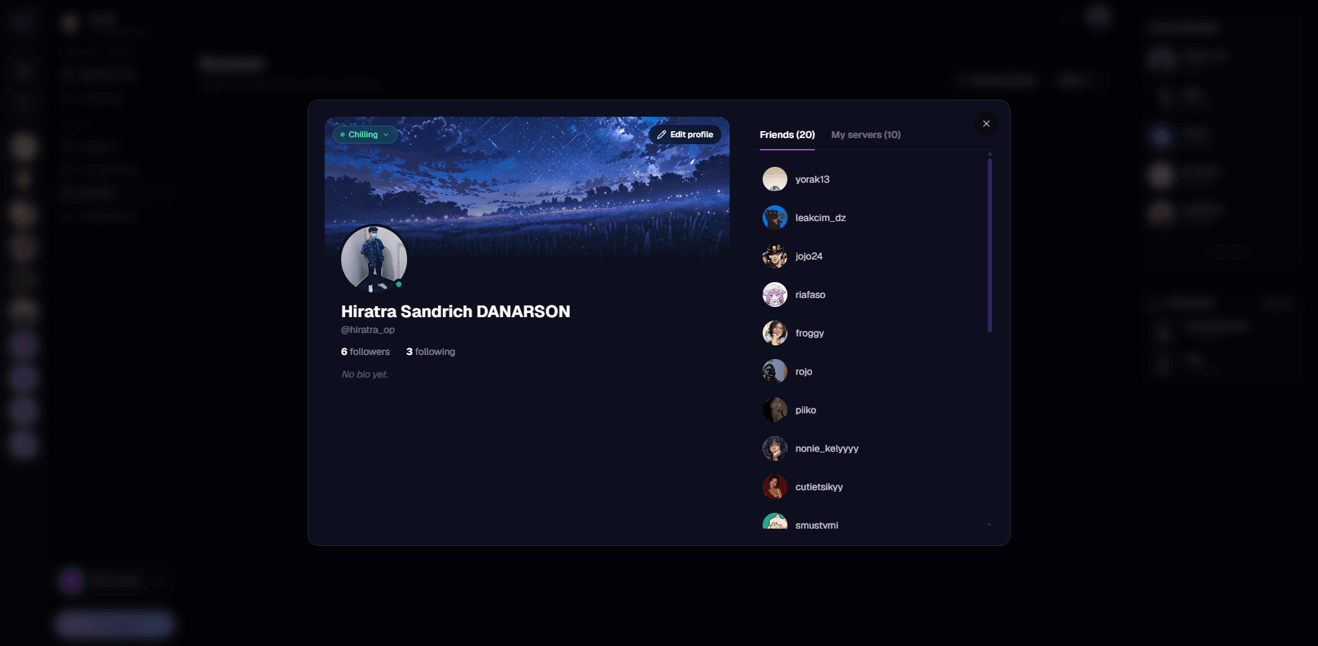Screenshot: Profile overview with vibe badge on cover photo