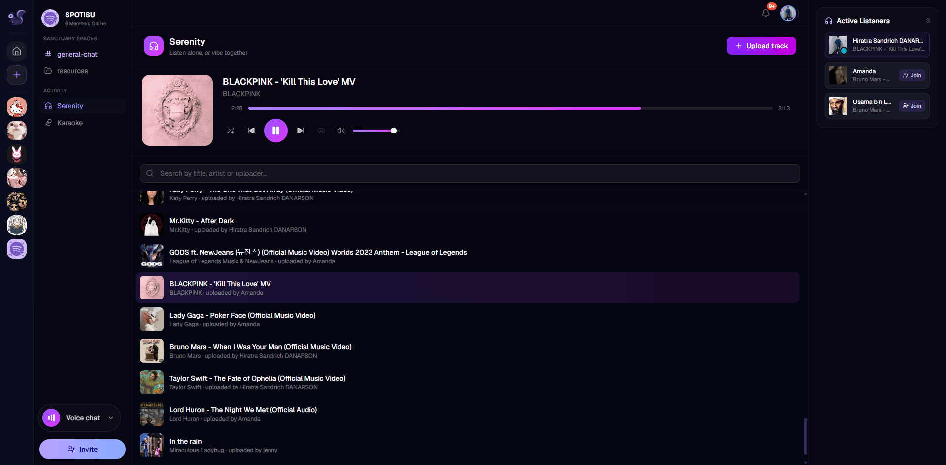 Screenshot: Music server — listening room view