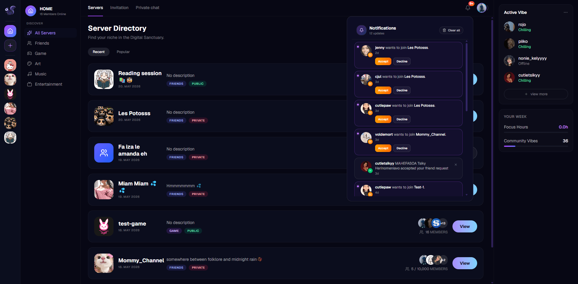 Screenshot: Notifications dropdown