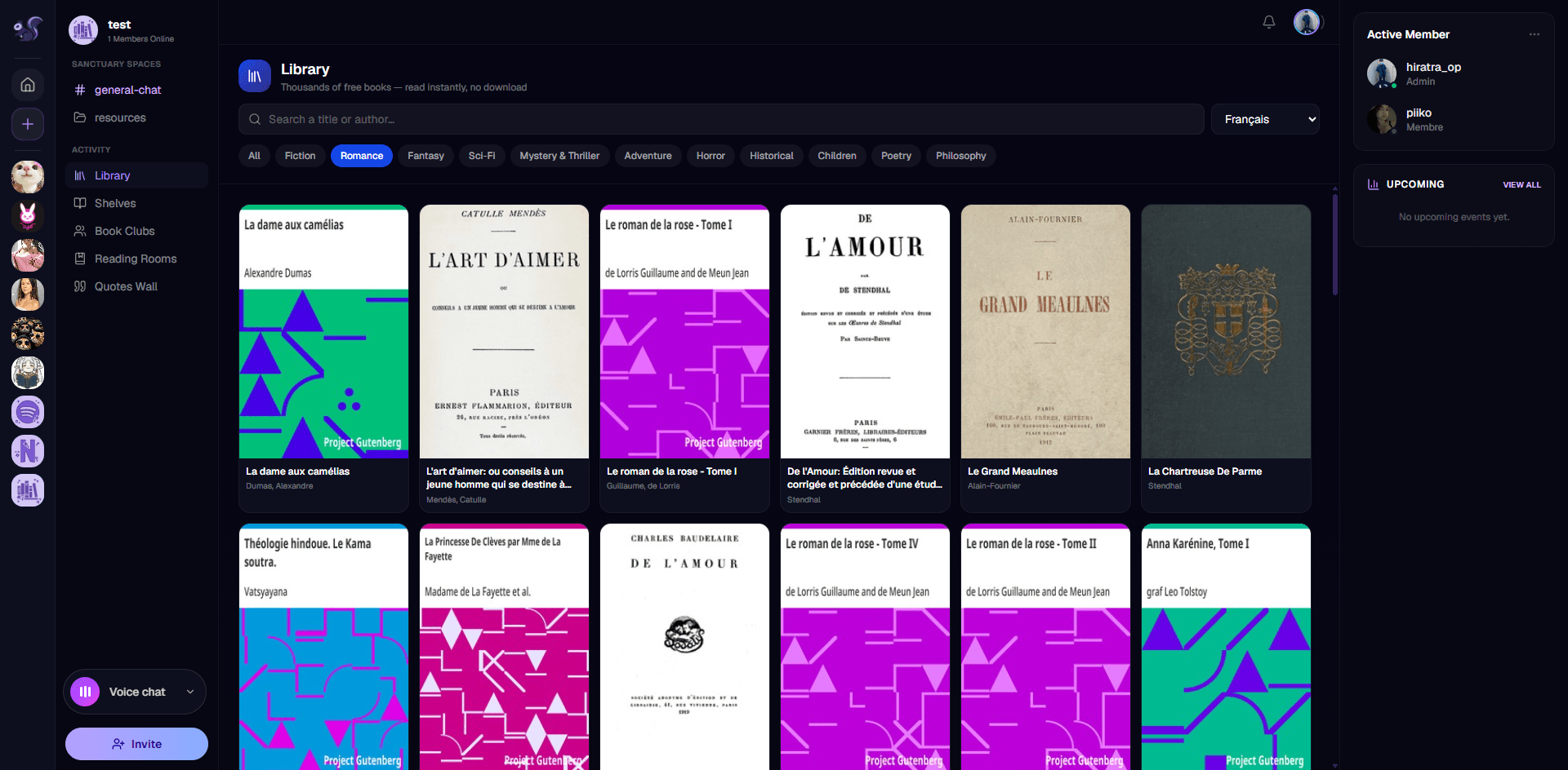 Screenshot: Reading server — Library grid + in-app reader