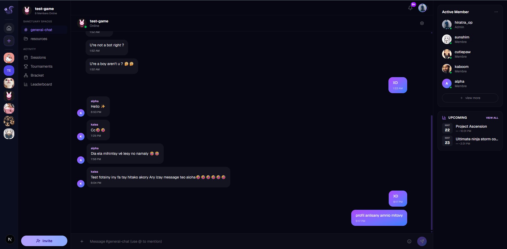 Screenshot: Game server — Tournament bracket with neon match cards