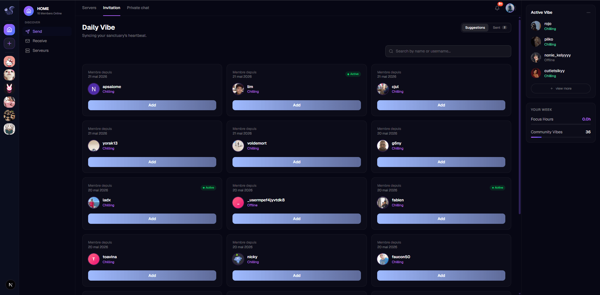 Screenshot: Daily Vibe — friend suggestions