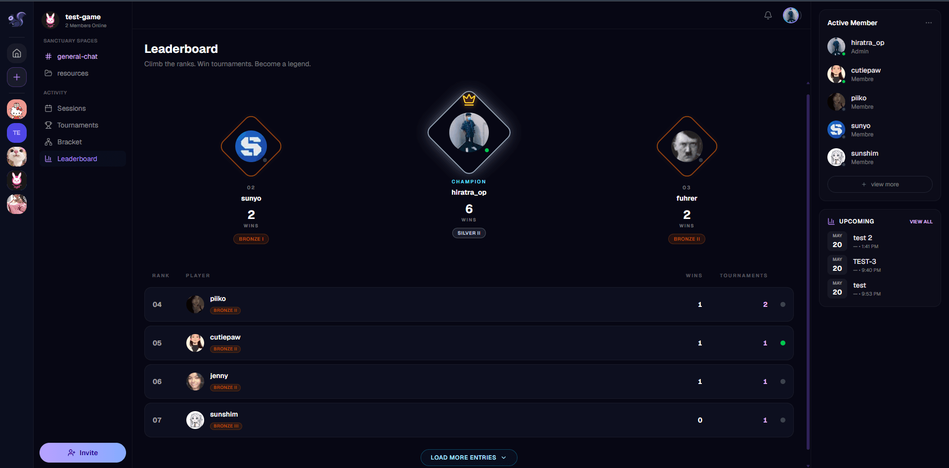 Screenshot: Leaderboard — podium top-3 + ranked list with tier badges